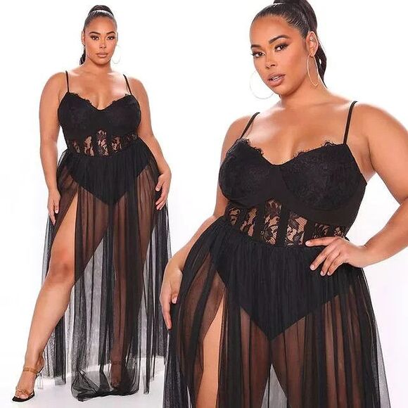 NEW FASHION NOVA in the Right Mood Maxi Dress 1X Plus Lace Bustier Corset - Picture 1 of 14